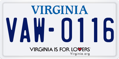 VA license plate VAW0116