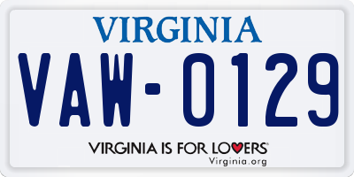 VA license plate VAW0129