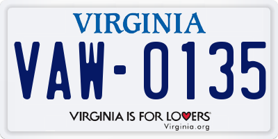 VA license plate VAW0135