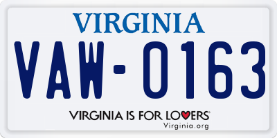 VA license plate VAW0163