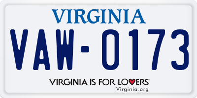 VA license plate VAW0173