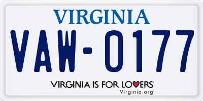 VA license plate VAW0177