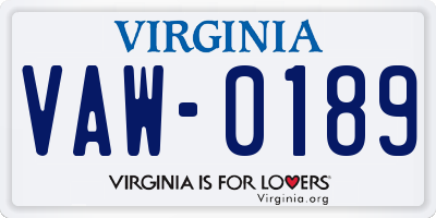 VA license plate VAW0189