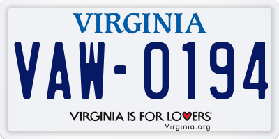 VA license plate VAW0194