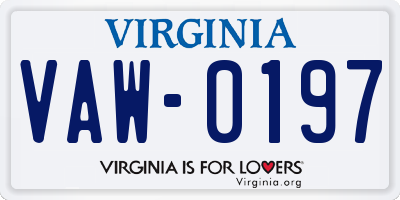 VA license plate VAW0197