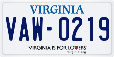 VA license plate VAW0219