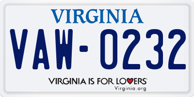 VA license plate VAW0232