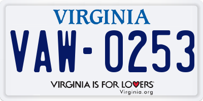VA license plate VAW0253