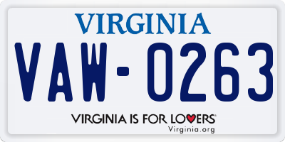 VA license plate VAW0263
