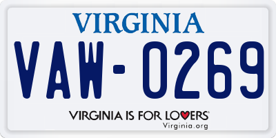 VA license plate VAW0269