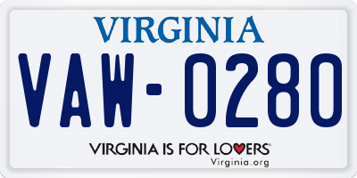 VA license plate VAW0280