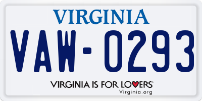 VA license plate VAW0293