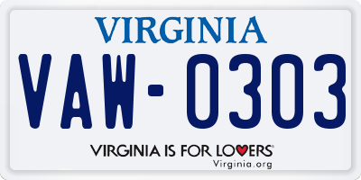 VA license plate VAW0303