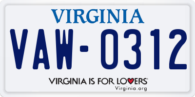 VA license plate VAW0312