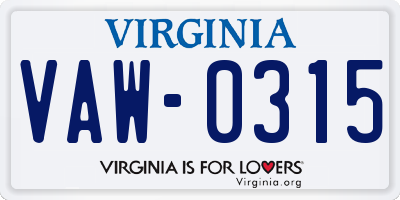 VA license plate VAW0315
