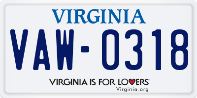 VA license plate VAW0318
