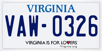 VA license plate VAW0326
