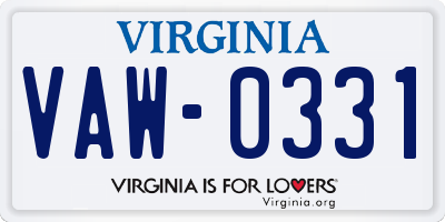 VA license plate VAW0331