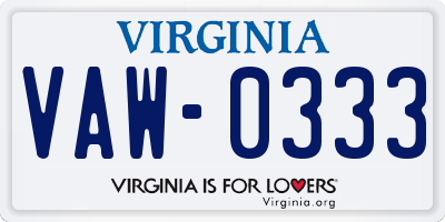 VA license plate VAW0333