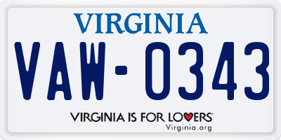 VA license plate VAW0343