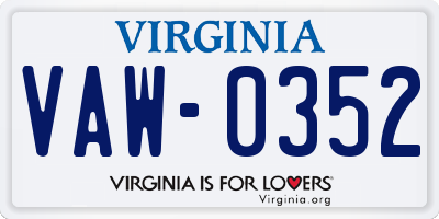 VA license plate VAW0352