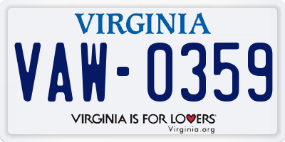 VA license plate VAW0359