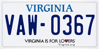 VA license plate VAW0367