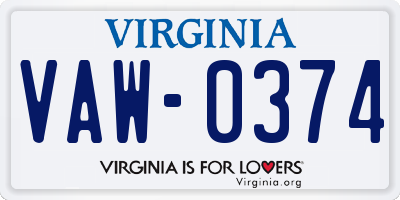 VA license plate VAW0374