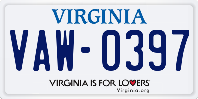 VA license plate VAW0397