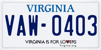 VA license plate VAW0403