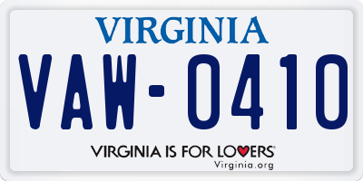 VA license plate VAW0410