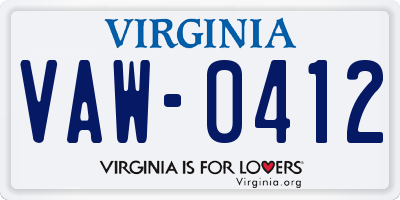 VA license plate VAW0412