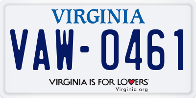VA license plate VAW0461