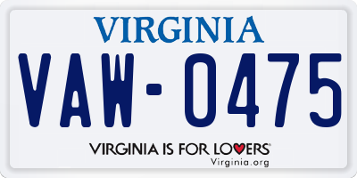 VA license plate VAW0475