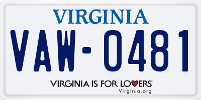 VA license plate VAW0481