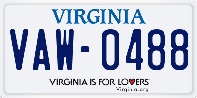 VA license plate VAW0488
