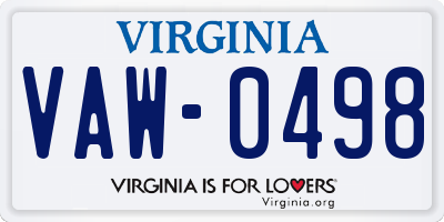 VA license plate VAW0498