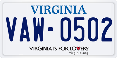 VA license plate VAW0502