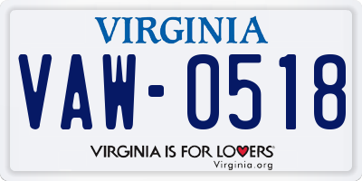 VA license plate VAW0518