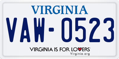 VA license plate VAW0523