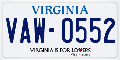 VA license plate VAW0552