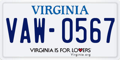 VA license plate VAW0567