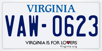 VA license plate VAW0623