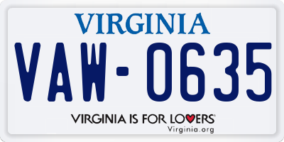 VA license plate VAW0635