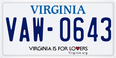 VA license plate VAW0643