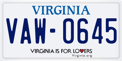 VA license plate VAW0645