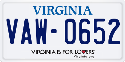 VA license plate VAW0652