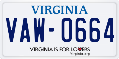 VA license plate VAW0664