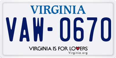VA license plate VAW0670