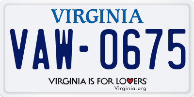 VA license plate VAW0675